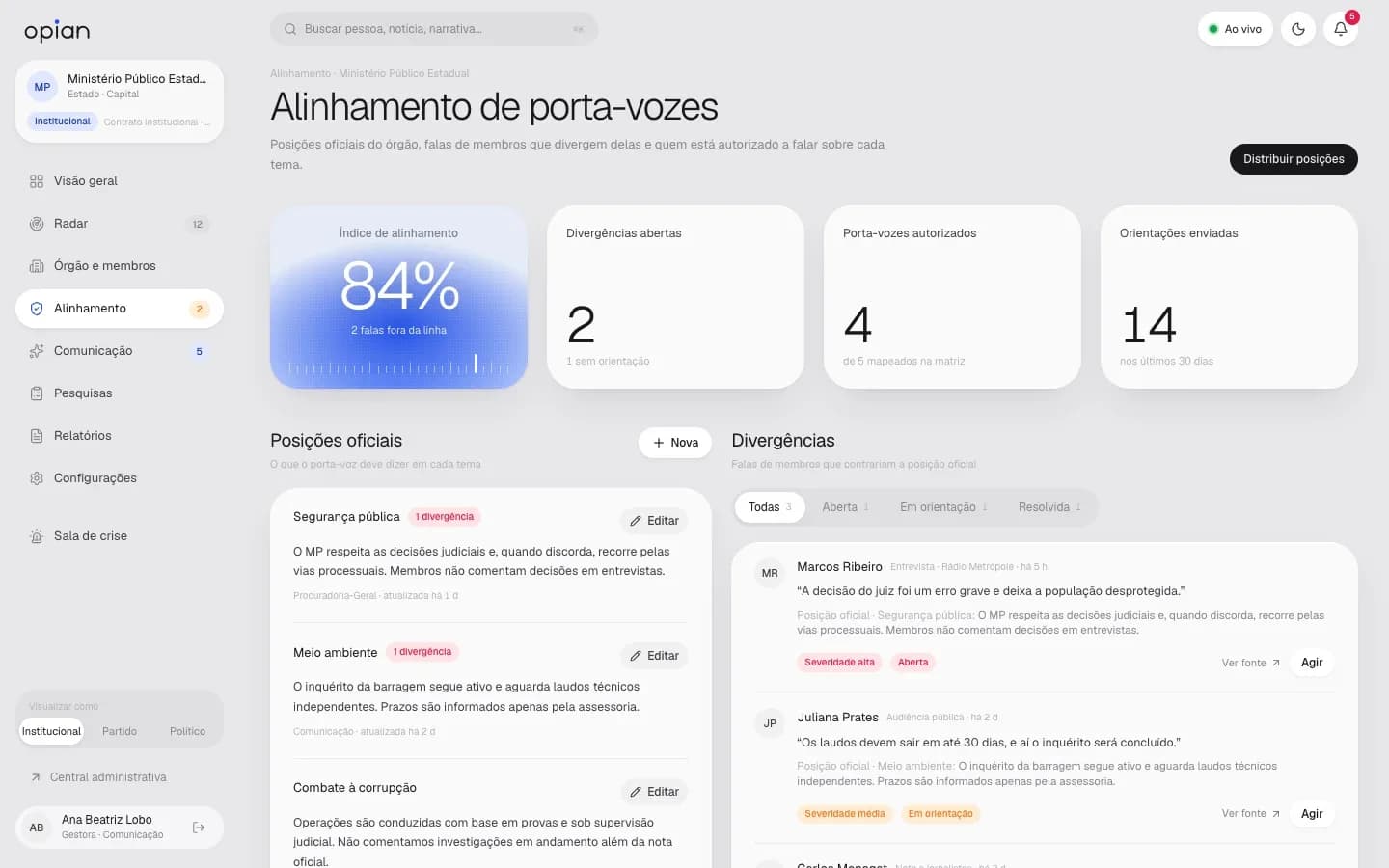 Tela de Alinhamento no OPIAN