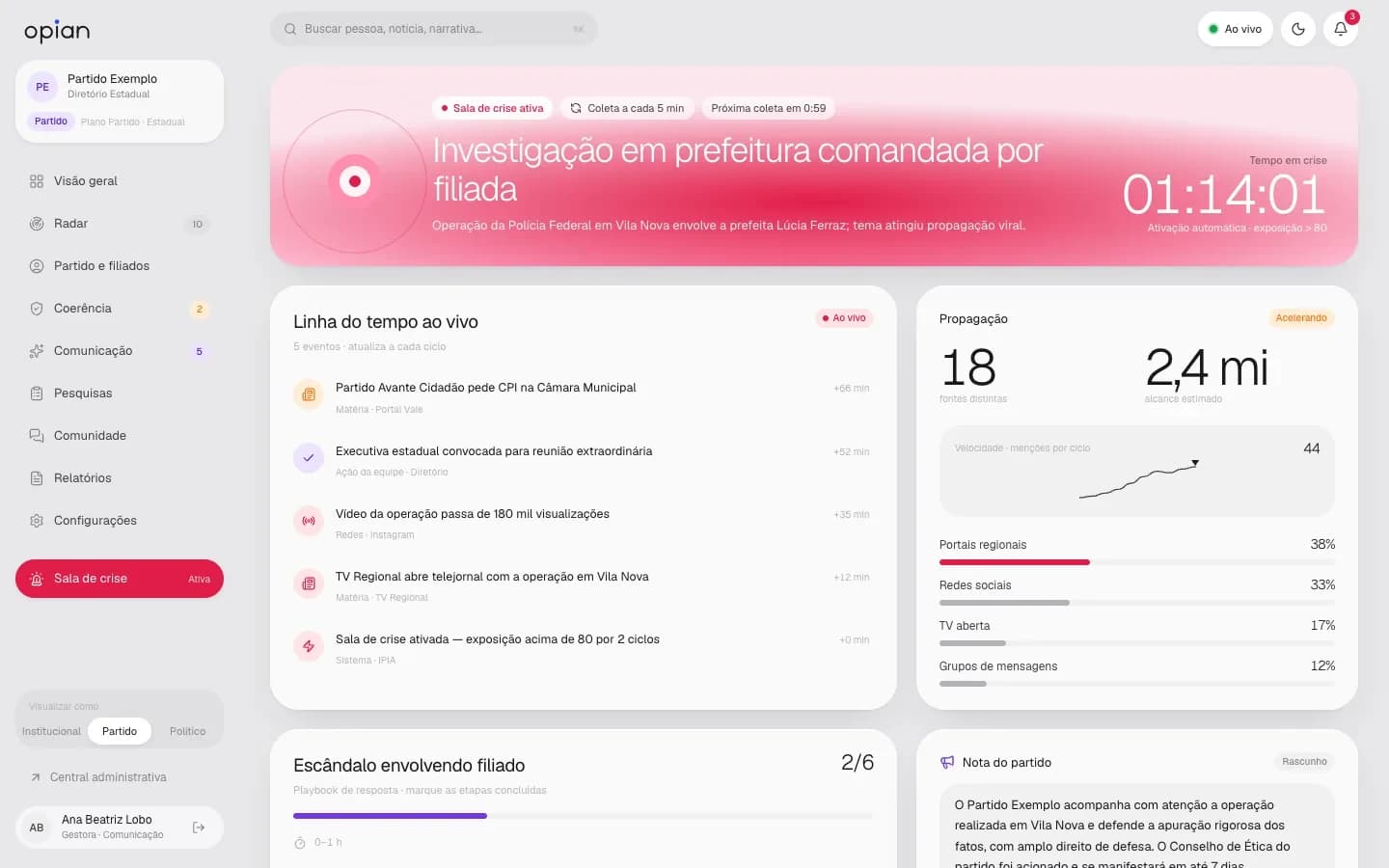 Tela do OPIAN usada no caso: Filiado envolvido em escândalo